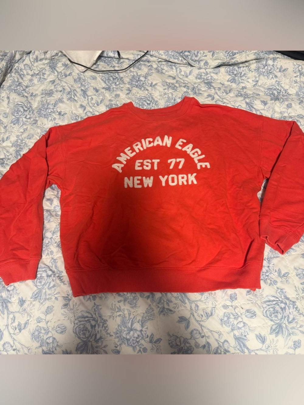 American Eagle Outfitters Red Crewneck Sweatshirt with White Logo
